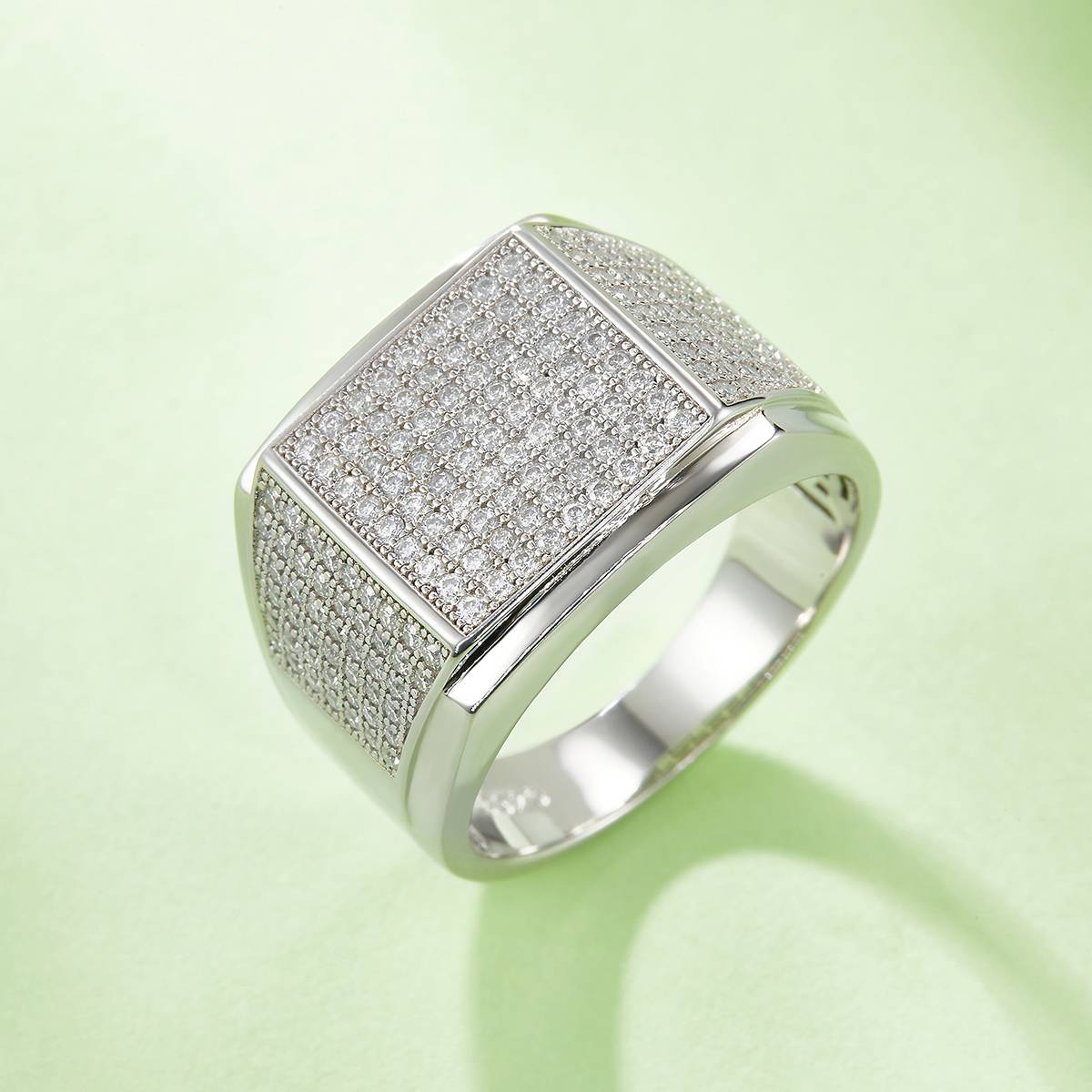 R3878 Luxury Set S925 Silver Plated Platinum Moissanite Diamond Men's Ring, Limestone D-Grade 1.0 Carat